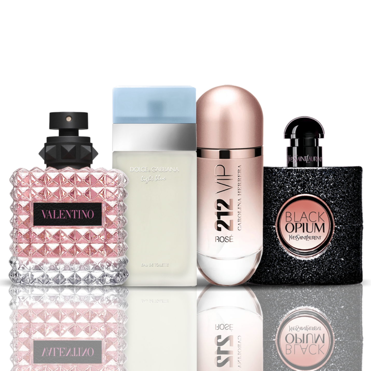 Zestaw 4 perfum | Valentino + Light Blue + 212 VIP Rose + Black Opium 100 ml